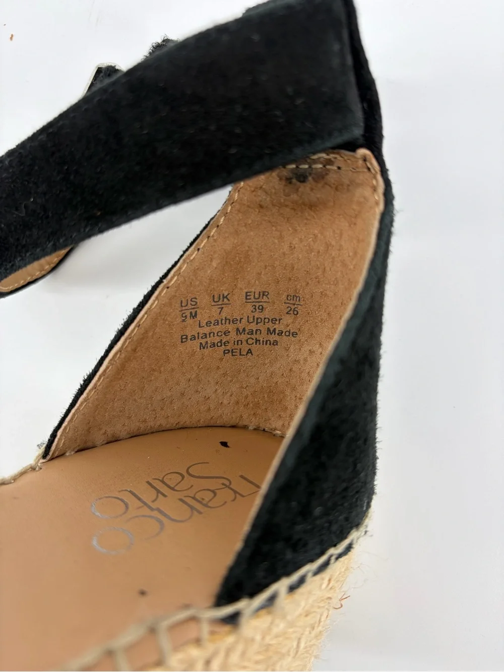 Franco Sarto Pela Platform Sandals, Black Suede, Classic Espadrille Jute Wrapped